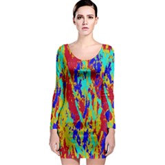 Multicolored Vibran Abstract Textre Print Long Sleeve Bodycon Dress by dflcprintsclothing