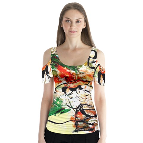 Lilies In A Vase 1 4 Butterfly Sleeve Cutout Tee  by bestdesignintheworld