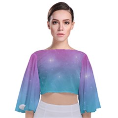 Pastel Goth Galaxy  Tie Back Butterfly Sleeve Chiffon Top by thethiiird