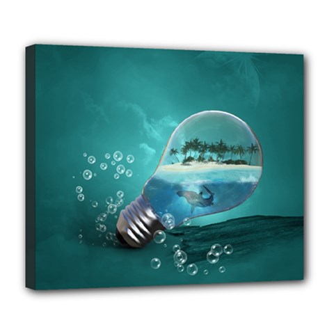 Awesome Light Bulb With Tropical Island Deluxe Canvas 24  X 20  (stretched) by FantasyWorld7