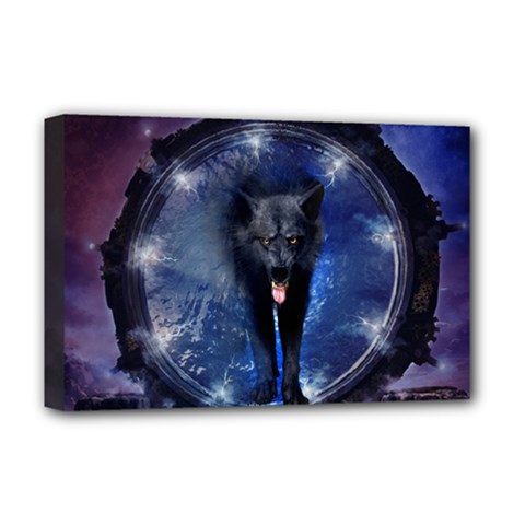 Awesome Wolf In The Gate Deluxe Canvas 18  X 12  (stretched) by FantasyWorld7