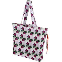 Doily Rose Pattern White Drawstring Tote Bag by snowwhitegirl