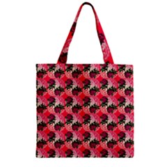 Doily Rose Pattern Watermelon Pink Zipper Grocery Tote Bag by snowwhitegirl