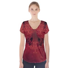 Decorative Celtic Knot With Dragon Short Sleeve Front Detail Top by FantasyWorld7
