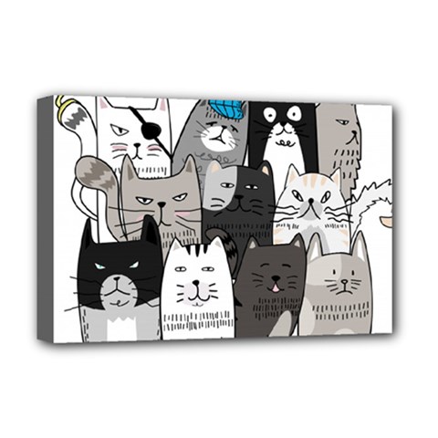 Cute Cat Hand Drawn Cartoon Style Deluxe Canvas 18  X 12  (stretched) by Vaneshart