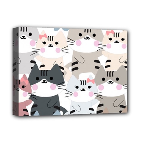 Cute Cat Couple Seamless Pattern Cartoon Deluxe Canvas 16  X 12  (stretched)  by Vaneshart