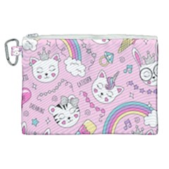 Beautiful Cute Animals Pattern Pink Canvas Cosmetic Bag (xl) by Vaneshart