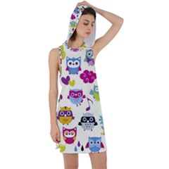 Funny Colorful Owls Racer Back Hoodie Dress by Vaneshart