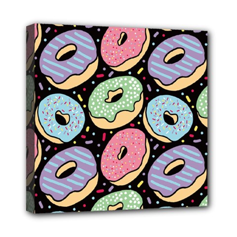 Colorful Donut Seamless Pattern On Black Vector Mini Canvas 8  X 8  (stretched) by Sobalvarro