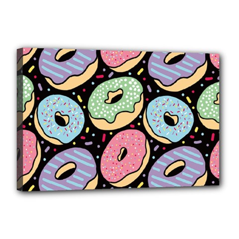Colorful Donut Seamless Pattern On Black Vector Canvas 18  X 12  (stretched) by Sobalvarro