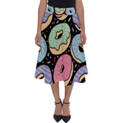 Colorful Donut Seamless Pattern On Black Vector Perfect Length Midi Skirt by Sobalvarro