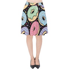 Colorful Donut Seamless Pattern On Black Vector Velvet High Waist Skirt by Sobalvarro