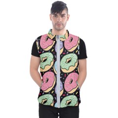 Colorful Donut Seamless Pattern On Black Vector Men s Puffer Vest by Sobalvarro