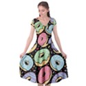 Colorful Donut Seamless Pattern On Black Vector Cap Sleeve Wrap Front Dress View1