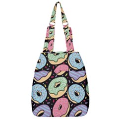 Colorful Donut Seamless Pattern On Black Vector Center Zip Backpack by Sobalvarro