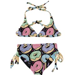 Colorful Donut Seamless Pattern On Black Vector Kids  Classic Bikini Set by Sobalvarro