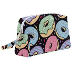 Colorful Donut Seamless Pattern On Black Vector Wristlet Pouch Bag (large) by Sobalvarro