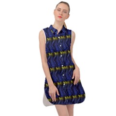 Blue Illusion Sleeveless Shirt Dress by Sparkle