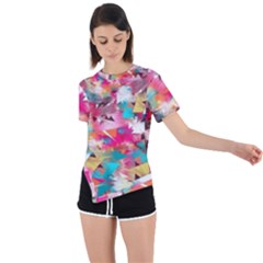 Color Pieces Asymmetrical Short Sleeve Sports Tee by Sparkle