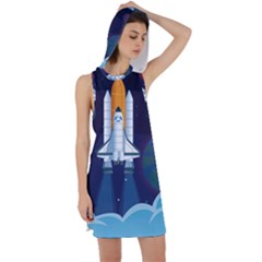 Spaceship Milkyway Galaxy Racer Back Hoodie Dress by Vaneshart