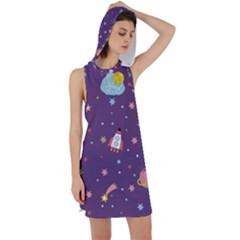 Space Travels Seamless Pattern Vector Cartoon Racer Back Hoodie Dress by Vaneshart