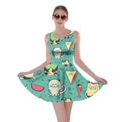 Seamless Pattern With Funny Monsters Cartoon Hand Drawn Characters Unusual Creatures Skater Dress by Vaneshart