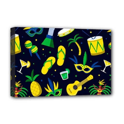 Seamless Brazilian Carnival Pattern With Musical Instruments Deluxe Canvas 18  X 12  (stretched) by Vaneshart