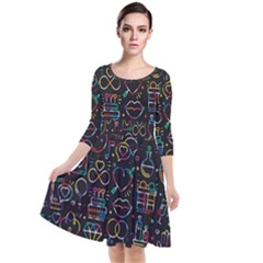 Seamless Pattern With Love Symbols Quarter Sleeve Waist Band Dress by Vaneshart