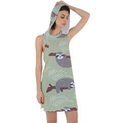 Sloths Pattern Design Racer Back Hoodie Dress by Vaneshart