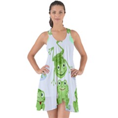 Cute Green Frogs Seamless Pattern Show Some Back Chiffon Dress by Vaneshart