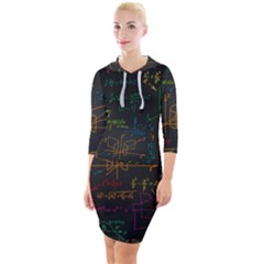 Mathematical Colorful Formulas Drawn By Hand Black Chalkboard Quarter Sleeve Hood Bodycon Dress by Vaneshart