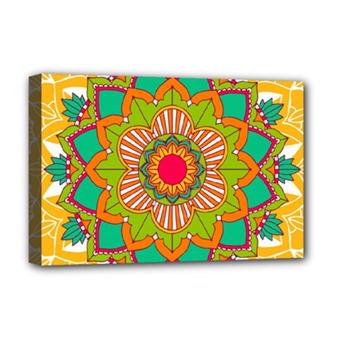 Mandala Patterns Yellow Deluxe Canvas 18  X 12  (stretched) by Vaneshart