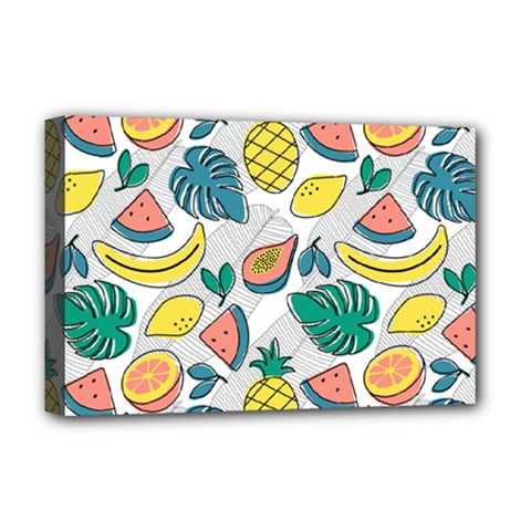 Seamless Pattern Tropical Fruit Banana Watermelon Papaya Lemon Orange Monstera Deluxe Canvas 18  X 12  (stretched) by Vaneshart