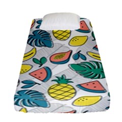 Seamless Pattern Tropical Fruit Banana Watermelon Papaya Lemon Orange Monstera Fitted Sheet (single Size) by Vaneshart
