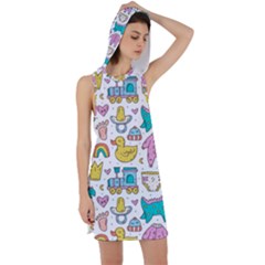 Baby Care Stuff Clothes Toys Cartoon Seamless Pattern Racer Back Hoodie Dress by Vaneshart