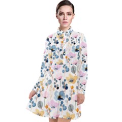 Watercolor Floral Seamless Pattern Long Sleeve Chiffon Shirt Dress by TastefulDesigns