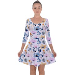 Watercolor Floral Seamless Pattern Quarter Sleeve Skater Dress by TastefulDesigns