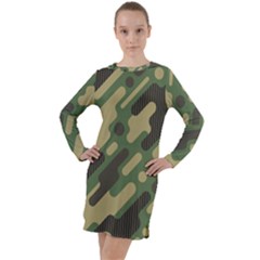 Camouflage-pattern-background Long Sleeve Hoodie Dress by Vaneshart