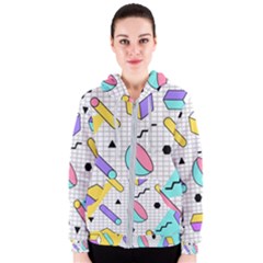 Tridimensional-pastel-shapes-background-memphis-style Women s Zipper Hoodie by Vaneshart