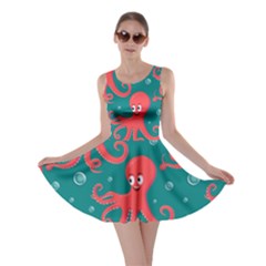 Cute Smiling Red Octopus Swimming Underwater Skater Dress by BangZart