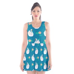 Elegant Swan Pattern With Water Lily Flowers Scoop Neck Skater Dress by BangZart