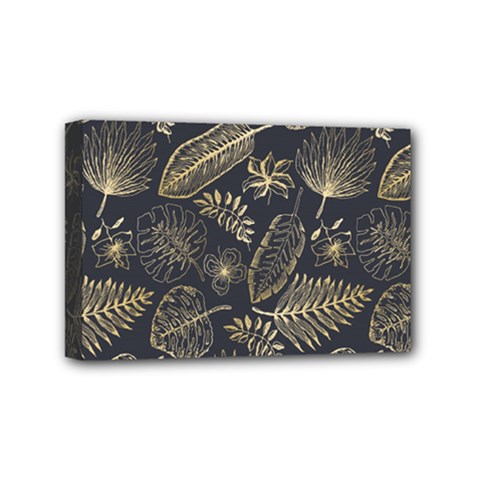 Elegant Pattern With Golden Tropical Leaves Mini Canvas 6  X 4  (stretched) by BangZart
