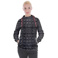 Black And White Ethnic Ornate Pattern Women s Hooded Pullover by dflcprintsclothing