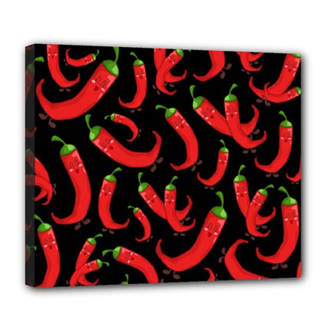 Seamless Vector Pattern Hot Red Chili Papper Black Background Deluxe Canvas 24  X 20  (stretched) by BangZart