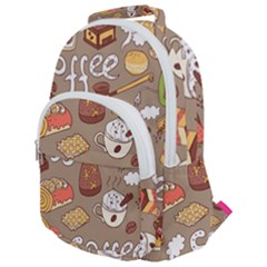 Vector Seamless Pattern With Doodle Coffee Equipment Rounded Multi Pocket Backpack by BangZart