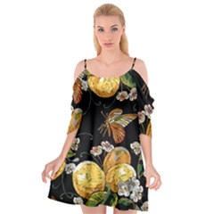 Embroidery Blossoming Lemons Butterfly Seamless Pattern Cutout Spaghetti Strap Chiffon Dress by BangZart