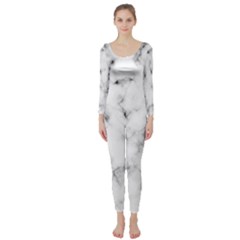 White Faux Marble Texture  Long Sleeve Catsuit by Dushan