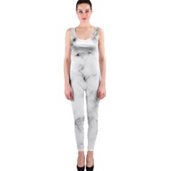 White Faux Marble Texture  One Piece Catsuit by Dushan