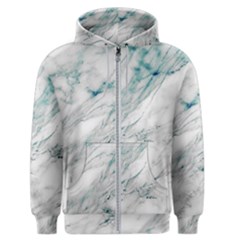 Gray Faux Marble Blue Accent Men s Zipper Hoodie by Dushan