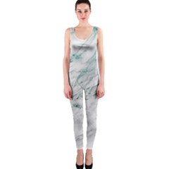 Gray Faux Marble Blue Accent One Piece Catsuit by Dushan